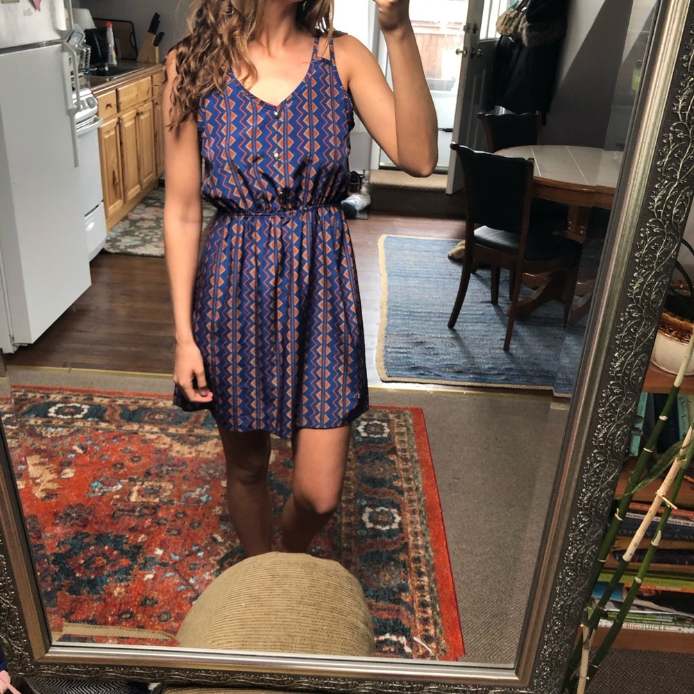 Blue & orange triangle Aztec pattern dress